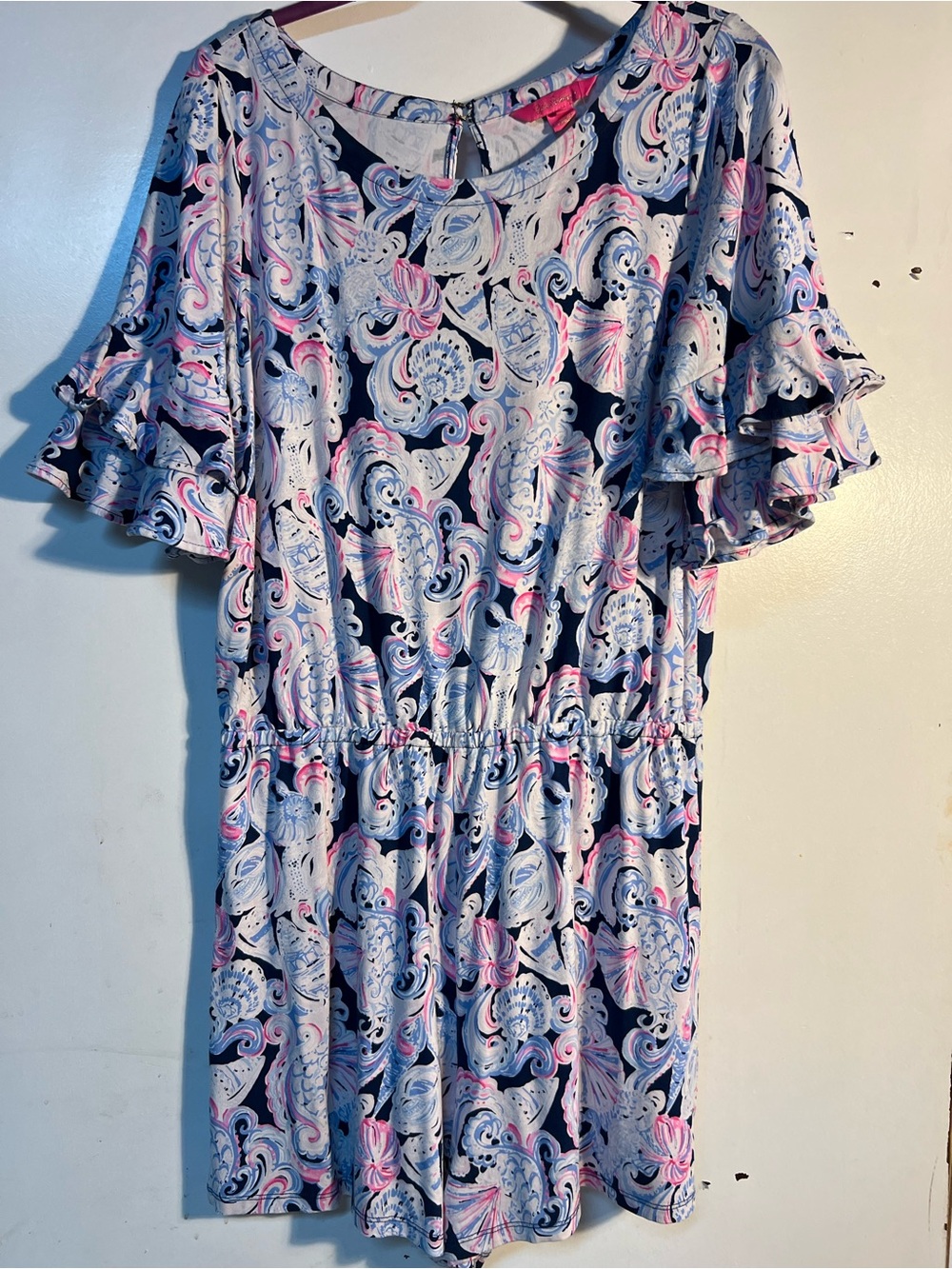 Lilly Pulitzer High Tide Navy Its For Shore Navy Pink Paisley Lula Romper Size L - Picture 2 of 8